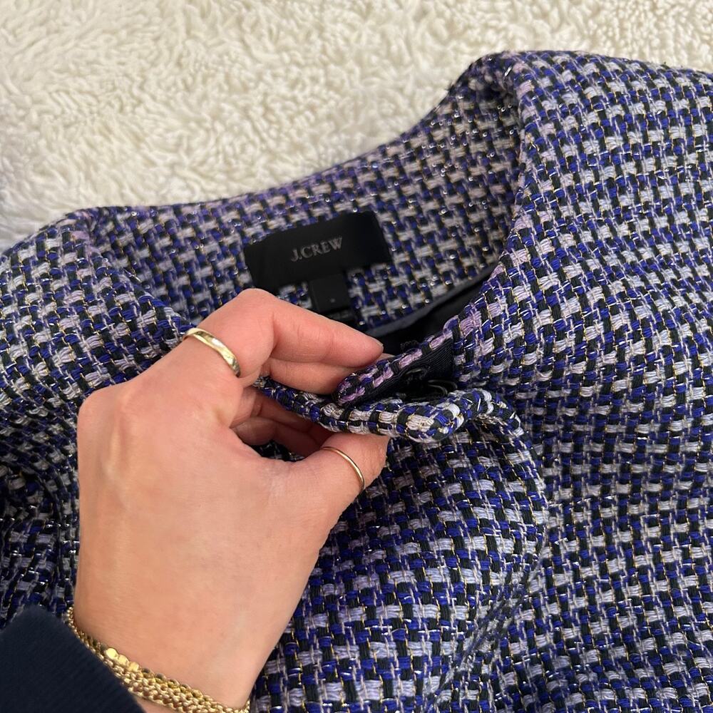 J Crew Womens Sz 6 Navy Silk Tweed Jacket Blazer Career Preppy Classic Teacher - Picture 6 of 9